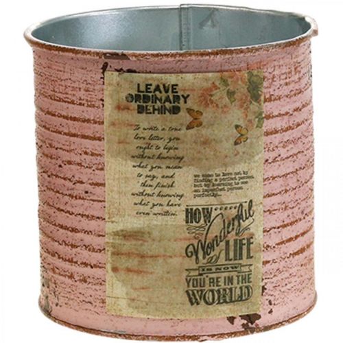 Artikel Blomkruka dekorativ låda rund gammal rosémetallkruka Ø8cm H7,5cm