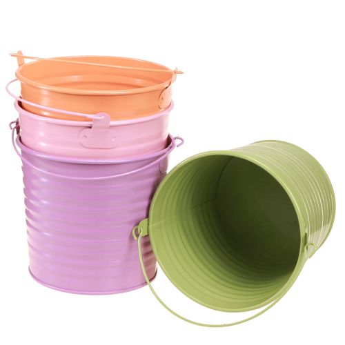 Floristik24 Dekorativ hink i metall med handtag 4 färger Ø14cm 8 st