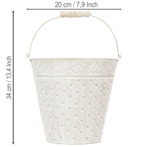 Dekorativ hink, vitkalkad, med handtag, Ø20,5 cm, metalldekoration i kruka | Floristik24.se
