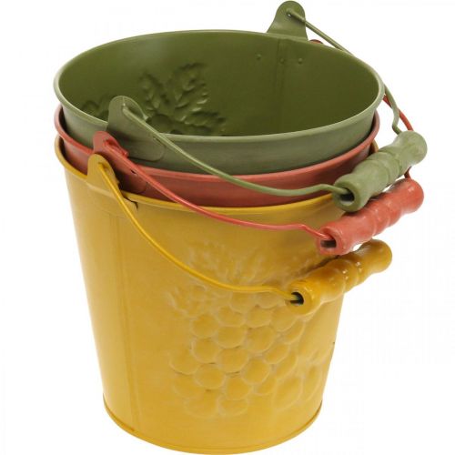 Artikel Dekorativ hink med frukt tvättad gul, orange, grön Ø15cm H14cm set om 3