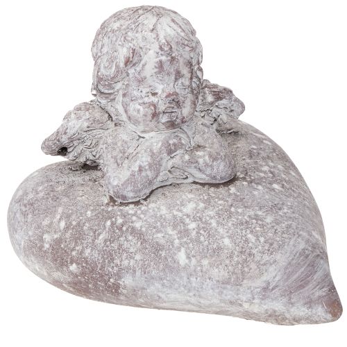 Dekorativ ängel på hjärtfigur gjord av gjuten sten 15×13,5×12 cm