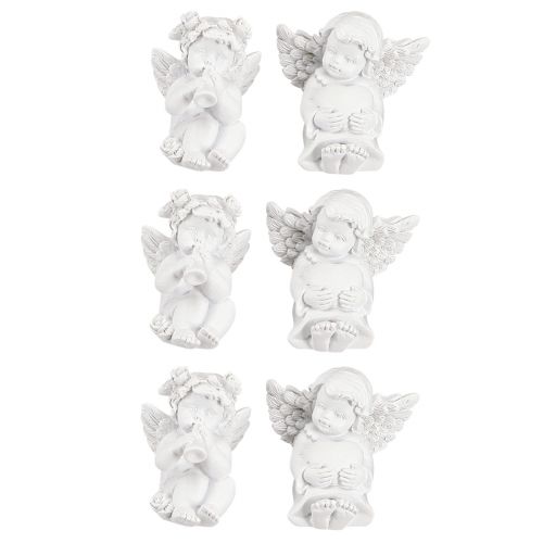Artikel Dekorationsängel med hjärtgravdekor vit polyresin H5cm 6st