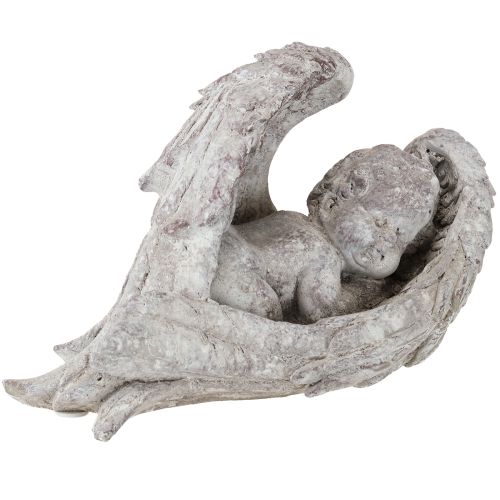 Dekorativ ängel sovande med vingar ängelfigur grav 22,5 cm