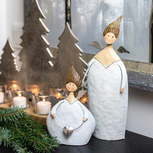 Floristik24 Dekorativ änglatrio metall vit, glitter Ø10 / 11,5 / 7cm H28,5 / 18 / 21cm 3st