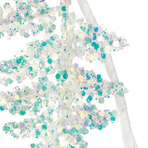 Artikel Dekorativ ormbunke för upphängning av vit blå glitter vinter L110cm