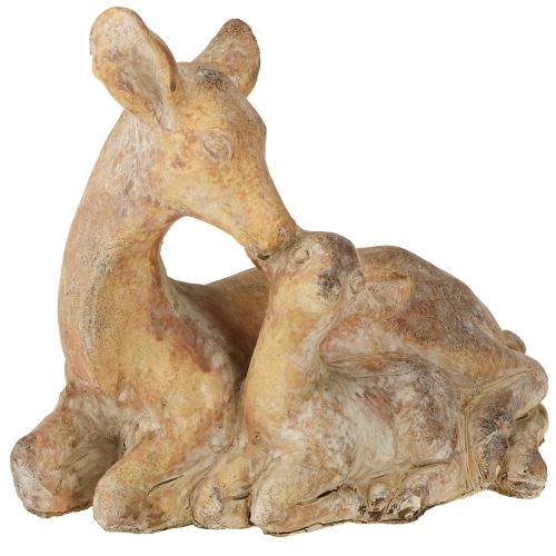 Dekorativ figur hjort med fawn gjuten sten brun vit 20×11×17 cm