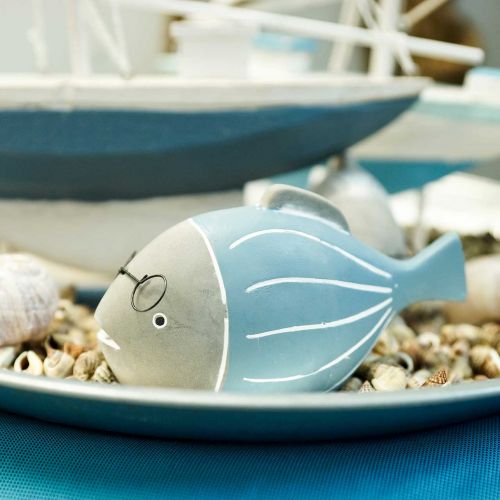 Floristik24 Deco fisk med glas blå vit 15,5/14,5cm 2st