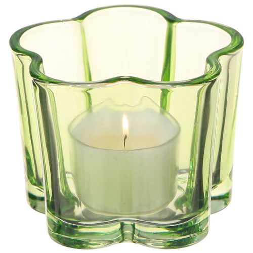 Artikel Dekorativ värmeljushållare i glas blomform grön Ø7,5cm H6cm 6st