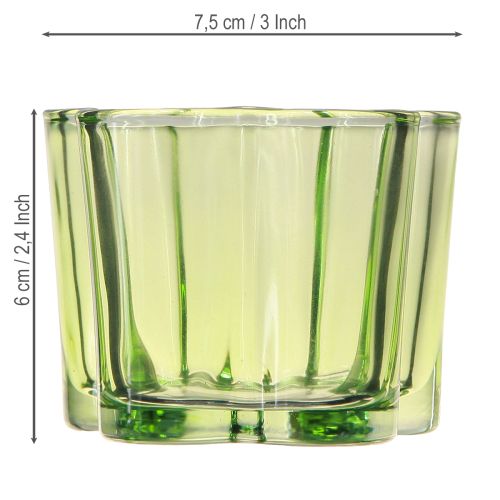 Artikel Dekorativ värmeljushållare i glas blomform grön Ø7,5cm H6cm 6st