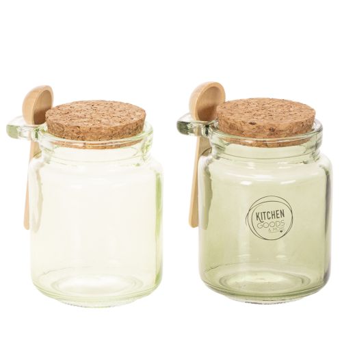 Dekorativt glas med korklock och sked, grönt, Ø7cm, H10cm, 2 st köpa | Floristik24.se