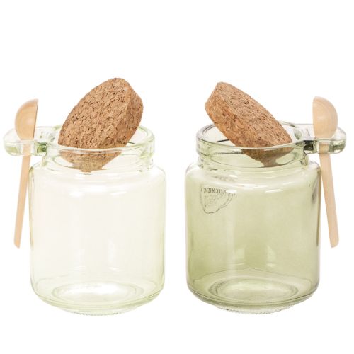 Dekorativt glas med korklock och sked, grönt, Ø7cm, H10cm, 2 st | Floristik24.se