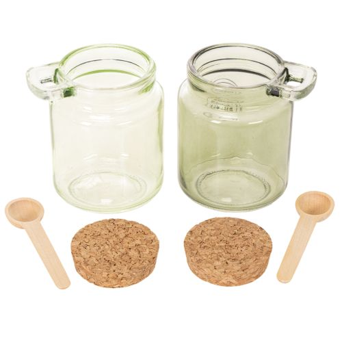 Dekorativt glas med korklock och sked, grönt, Ø7cm, H10cm, 2 st | Floristik24.se
