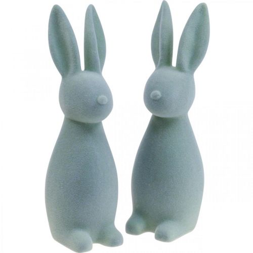 Floristik24 Deco Bunny Deco Easter Bunny Flockad Grågrön H29,5cm 2st