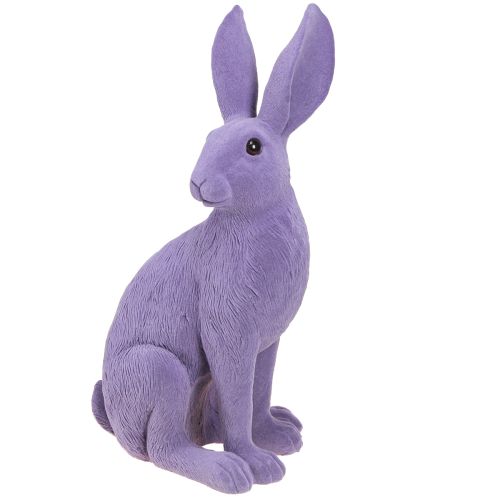 Floristik24 Dekorativ kanin lila påskhare sitter flockad 16×13×35cm