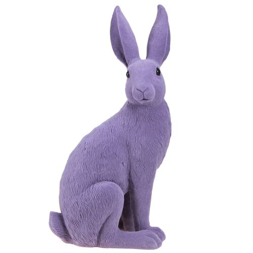 Floristik24 Dekorativ kanin lila påskhare sitter flockad 16×13×35cm
