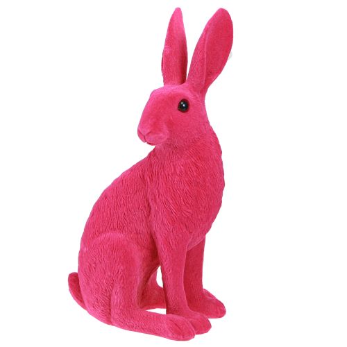 Floristik24 Dekorativ kanin sittande figur Påskharen flockade rosa 12×9×25cm