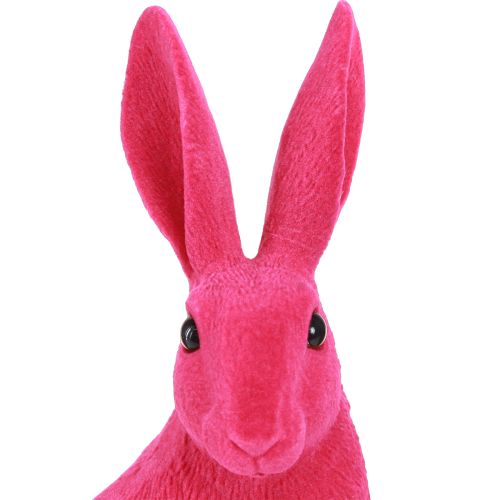Floristik24 Dekorativ kanin sittande figur Påskharen flockade rosa 12×9×25cm