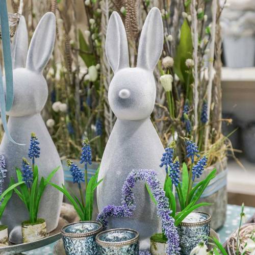 Artikel Dekorativ kanin grå flockad 47cm påskhare dekoration påsk