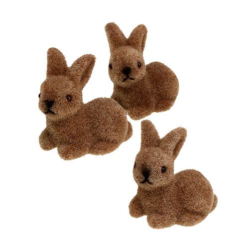 Floristik24 Dekorativa kaniner 5cm flockade bruna 16 st