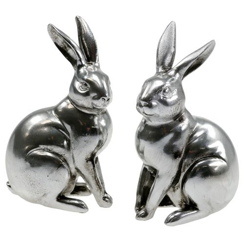 Floristik24 Dekorativa kaniner silver 15 cm 2st