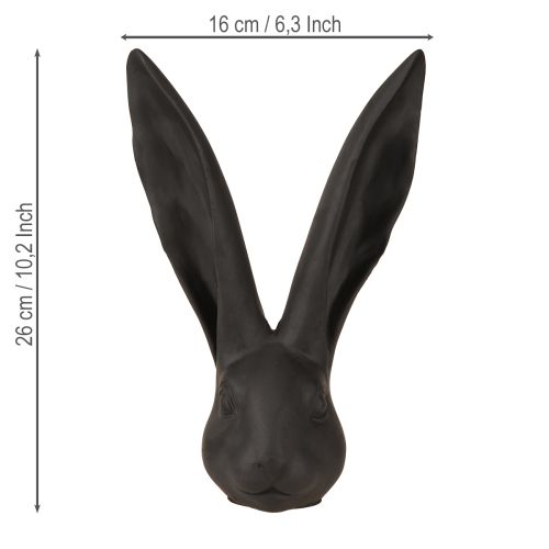Floristik24 Dekoration Kaninhuvud Påskdekoration Svart Matt Polyresin 26cm