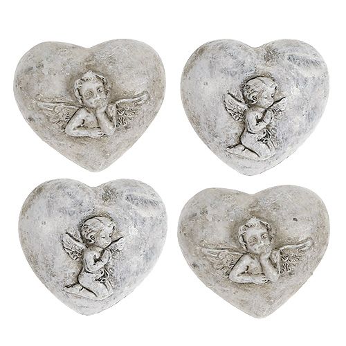 Floristik24 Mini dekorativa hjärtan med ängel 4cm grå 8st