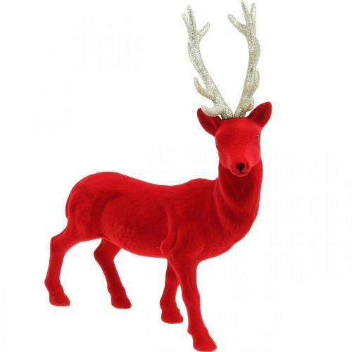Dekorativ hjort dekorativ figur dekorativ renflockad röd H40cm