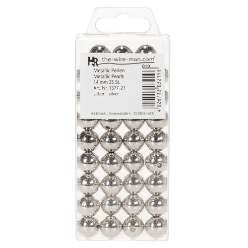 Dekorativa silvermetallpärlor, 14 mm, 35 stycken | Floristik24.se