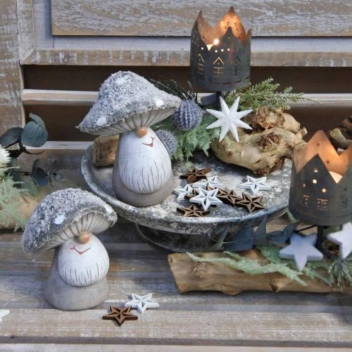 Floristik24 Deco svamptomte figur svamptomte grå, vit 7×9cm 2st
