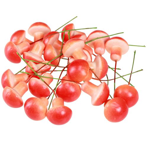 Artikel Dekorsvamp på tråd röd höstdekoration för stickning 7cm 24 st