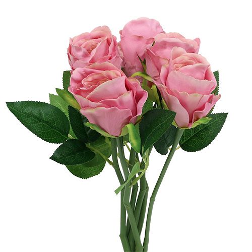 Floristik24 Deco rose Ø6cm rosa L30cm 6st