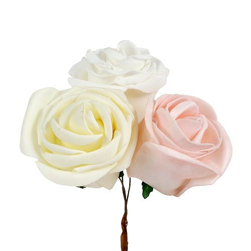 Floristik24 Deco rosmix vit, rosa, kräm Ø7,5cm 12p
