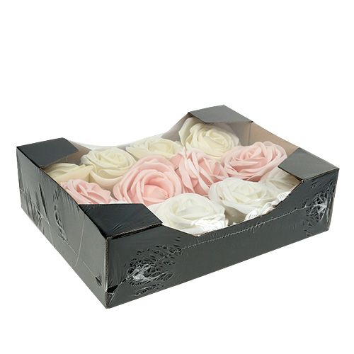 Floristik24 Deco rosmix vit, rosa, kräm Ø7,5cm 12p