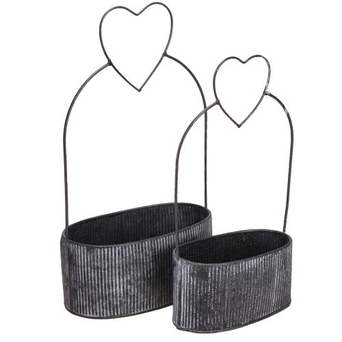 Floristik24 Dekorativ skål oval metall med hjärta svart 20/16cm set om 2