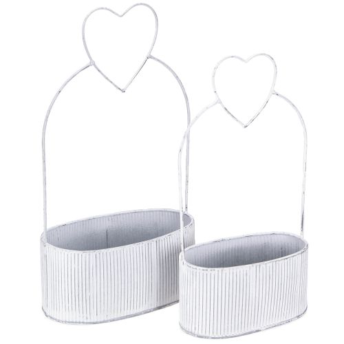 Floristik24 Dekorativ skål oval metall med hjärta vit 20/16cm set om 2