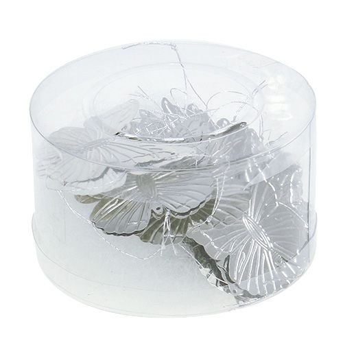 Floristik24 Dekorativa fjärilar för att hänga silver 5 cm 36 st