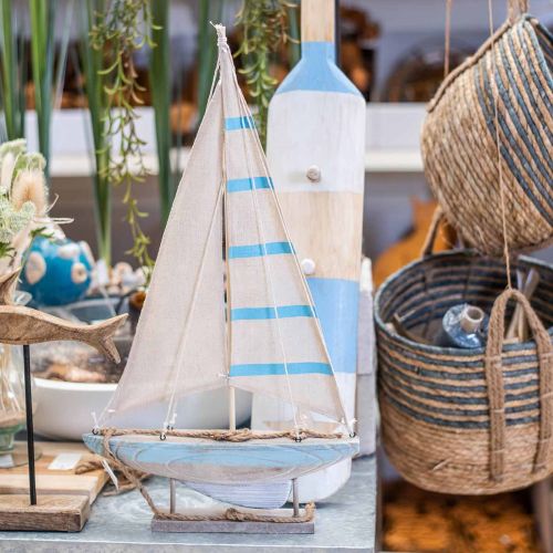Floristik24 Deco segelbåt trä blå-vit maritim bordsdekoration H54,5cm