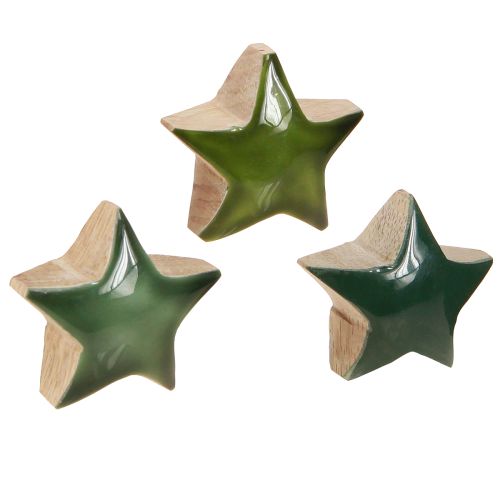Dekorativa stjärnor trästjärnor gröna prydnadsströor 3 cm 9 st