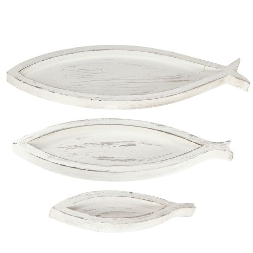 Dekorativ bricka Träfisk Vit Naturlig L30/40/50cm Set om 3