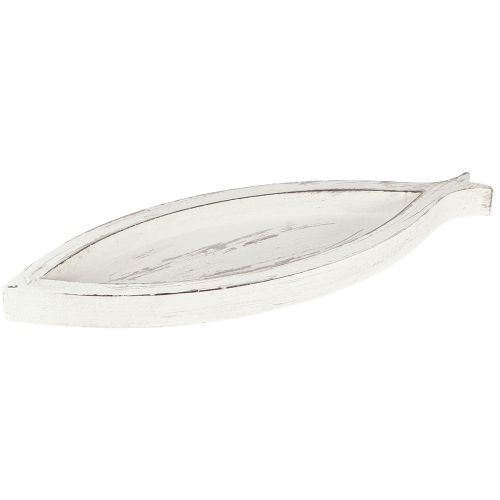 Artikel Dekorativ bricka Träfisk Vit Naturlig L30/40/50cm Set om 3