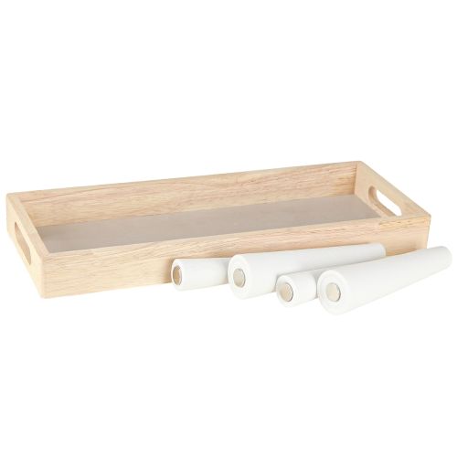 Artikel Dekorativ bricka Trä Minivaser Keramik Vitguld 35x14cm