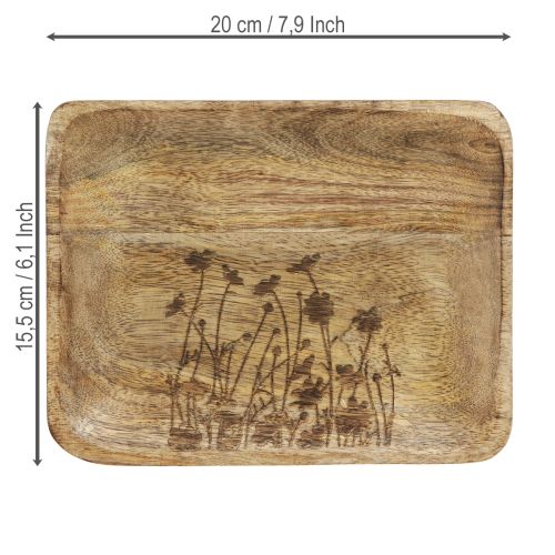 Artikel Dekorativ träbricka med blommönster mangoträ 20×15,5cm