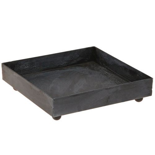Dekorativ bricka metall svart grå tvättad 15×15cm 2 st