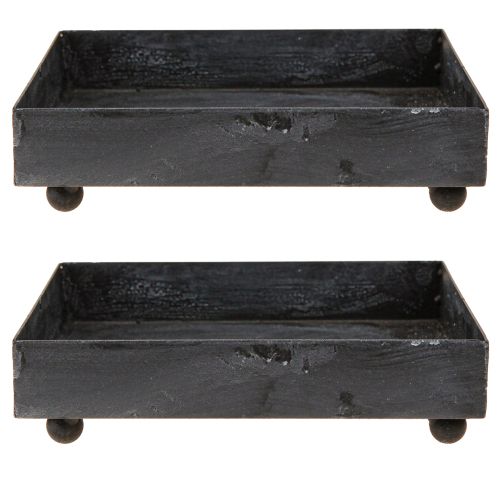 Artikel Dekorativ bricka metall svart grå tvättad 15×15cm 2 st