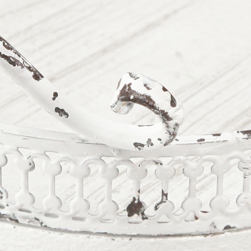 Floristik24 Dekorativ bricka metall vitt handtag shabby chic Ø20cm H8cm