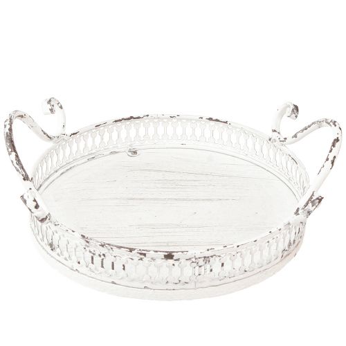 Floristik24 Dekorativ bricka metall vitt handtag shabby chic Ø20cm H8cm
