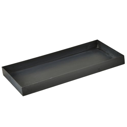 Dekorativ bricka metallbricka svart grå tvättad 30×15cm