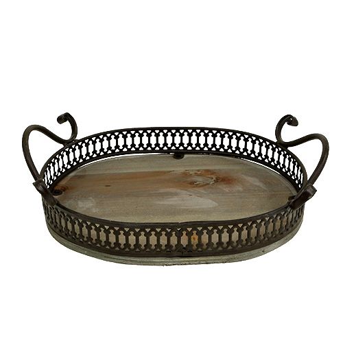 Dekorativ bricka oval 23cm x 17,5cm x 7,5cm brun