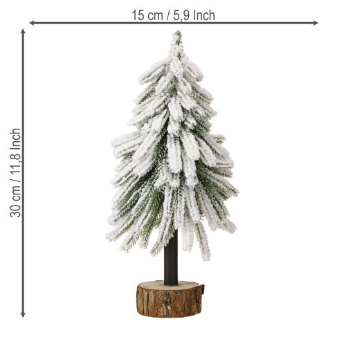 Floristik24 Dekorativ julgran täckt av snö på träfot Ø15cm H30cm