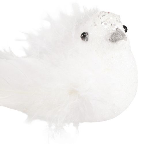 Artikel Dekorativa duvor på klämma duvpar med fjädrar och glittervitt 16cm 2 st